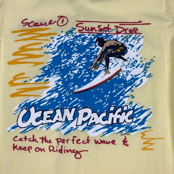 Vintage 80s Ocean Pacific OP Shirt Men's Large Cotton Surf Surfing Button Front - Picture 5 of 9